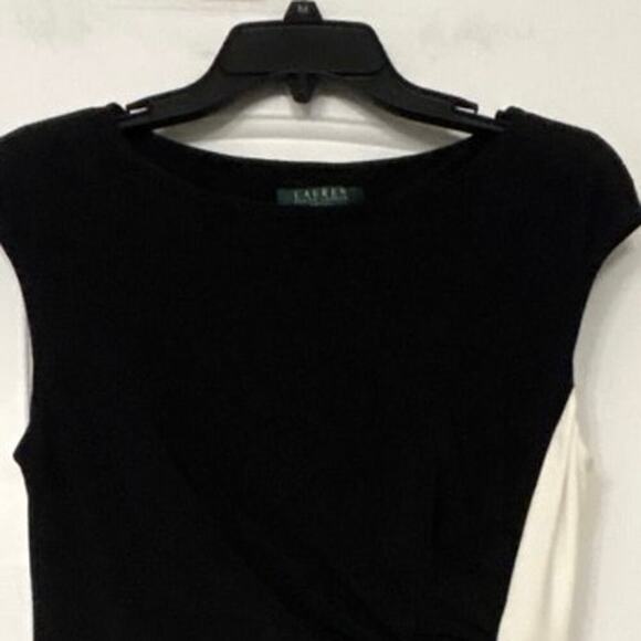 Lauren Ralph Lauren Black & White Color Block Ruched Sleeveless Dress Size 10 - Picture 5 of 11
